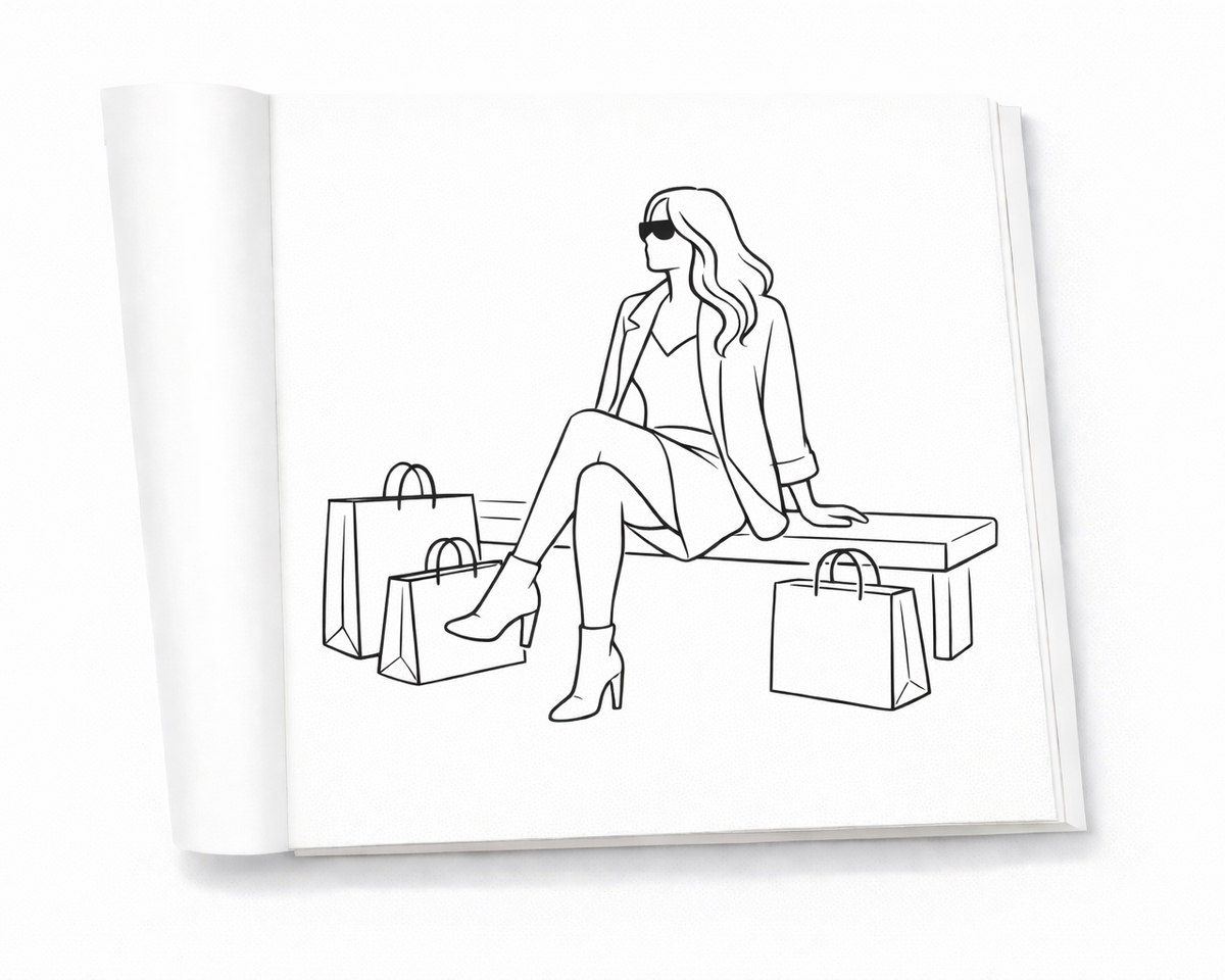 Preview of fashion themed coloring book for creative and calming moments
