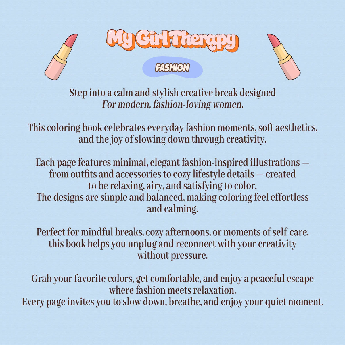 Back cover of fashion themed coloring book with minimal and cozy style
