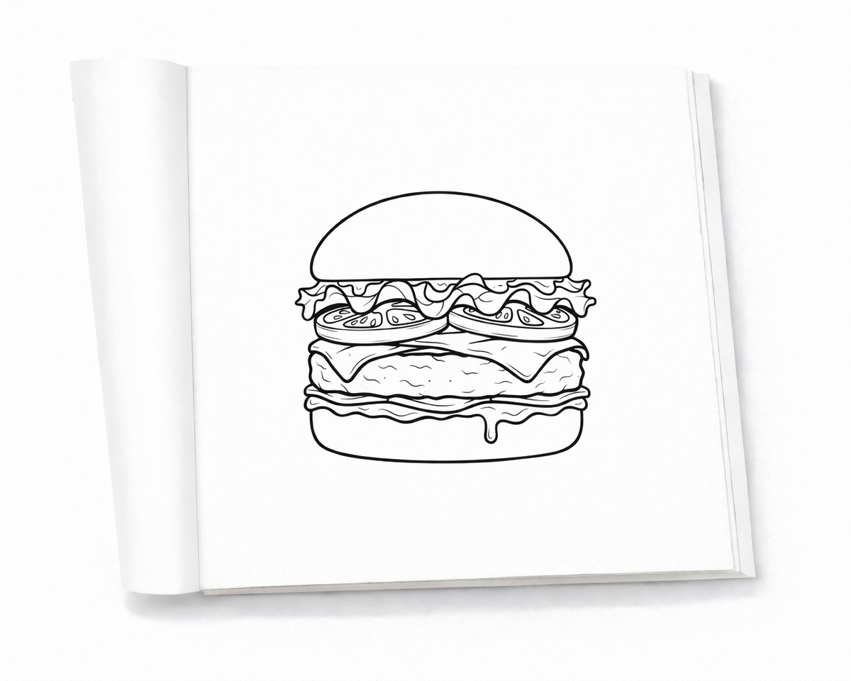 Preview of food themed adult coloring book for cozy and mindful coloring