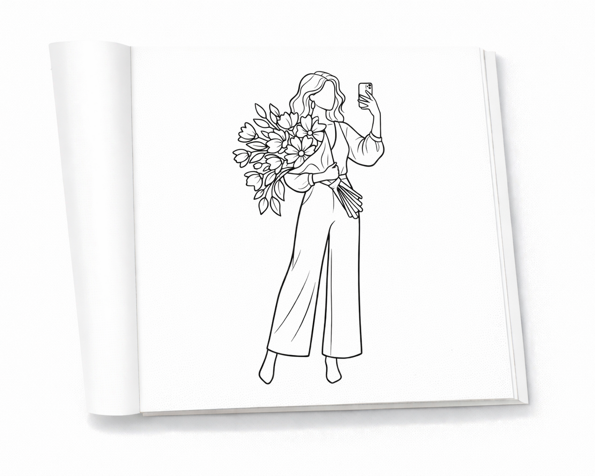 Open love themed coloring book pages with romantic and cozy illustrations