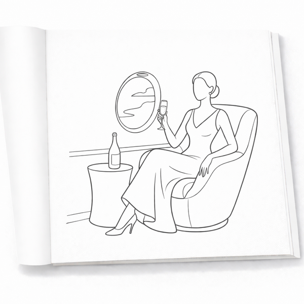 Open luxury coloring book pages with elegant lifestyle illustrations