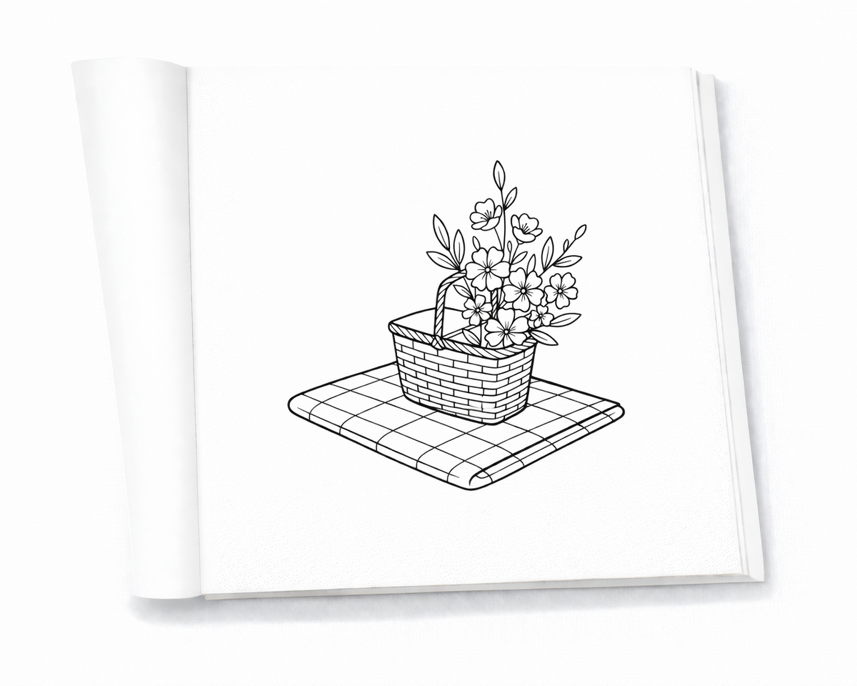 Interior view of spring coloring book designed for calm and seasonal joy