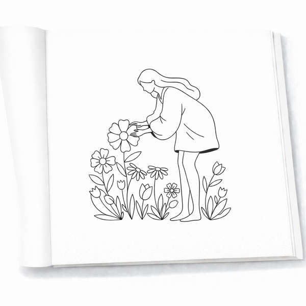 Open spring coloring book pages inspired by flowers and peaceful moments